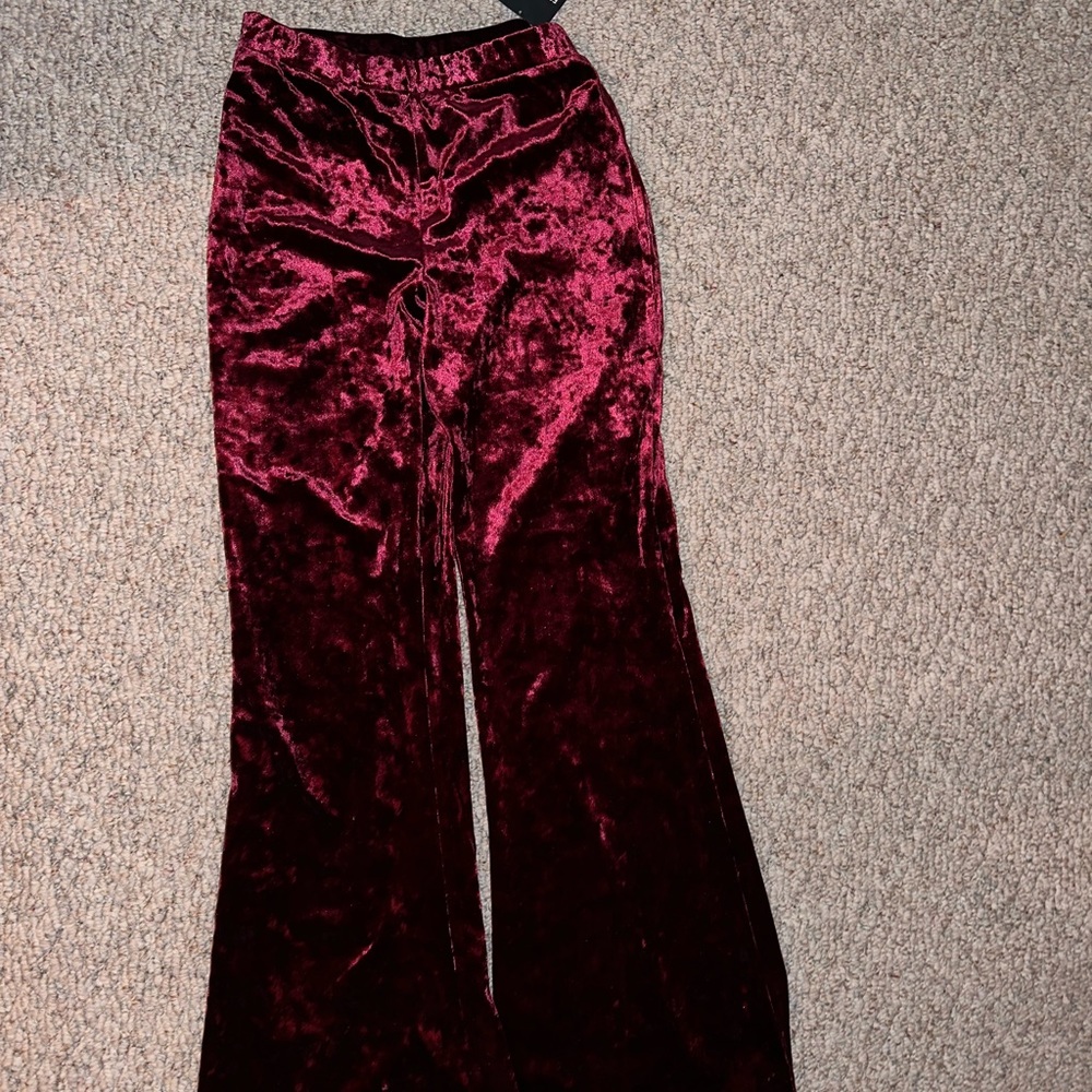 Deep red velvet pants